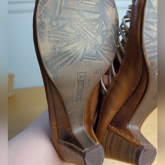 PIKOLINOS Women Heel Sandals Leather White Tan Size 40 = 9 US Velcro Closure - Picture 10 of 13